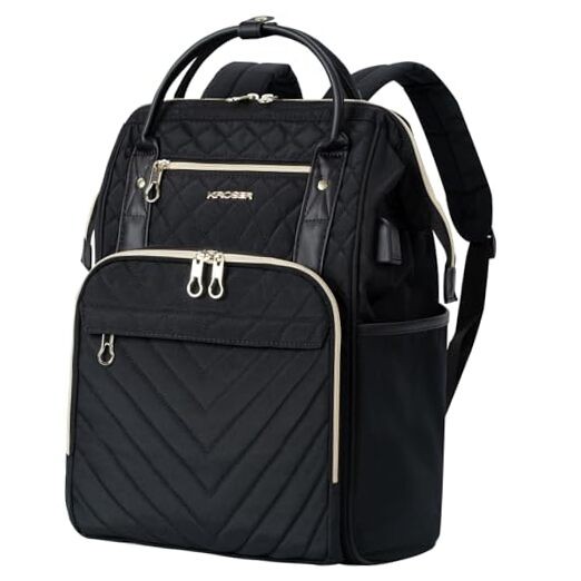 Stylish Water-Repellent Quilted Black Laptop Backpack for 17-Inch Devices