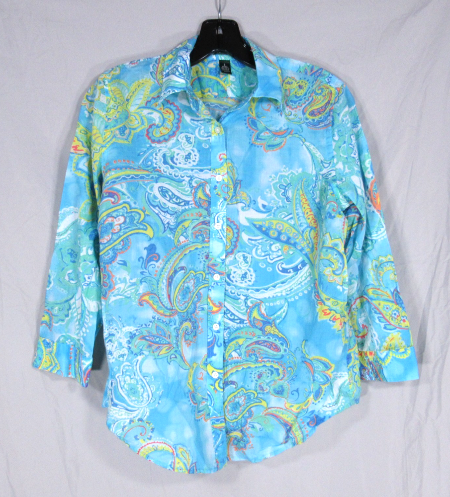 LAUREN RALPH LAUREN Lightweight TWILL Blue/Multi PAISLEY Button-Up SHIRT/TOP S