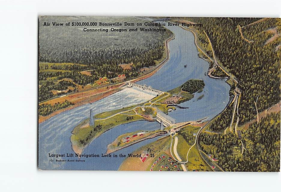 Postcard Bonneville Dam on the Columbia River Oregon-Washington USA