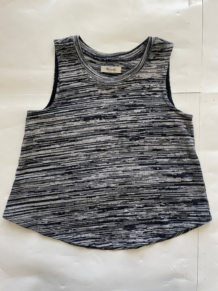 Madewell Black & Gray Striped Cropped Knit Tank Top XXS