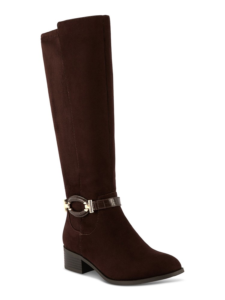 KAREN SCOTT Womens Brown Croc Stanell Almond Toe Block Heel Riding Boot 8 M