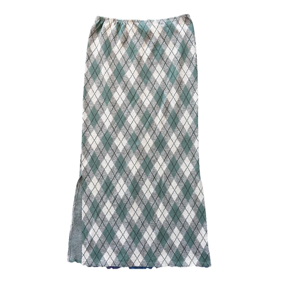 Lux Plaid Green Gray Midi Maxi Skirt Women’s Large Fairycore