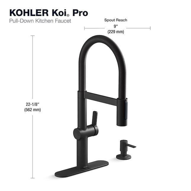 KOHLER Koi Pro Matte Black Single Handle Pull-down Kitchen Faucet R26735-SD-BL