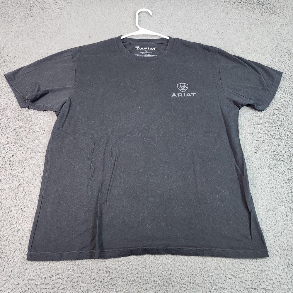 Ariat Shirt Mens Large Black Shield Logo Graphic Tee Western Tagless Crewneck