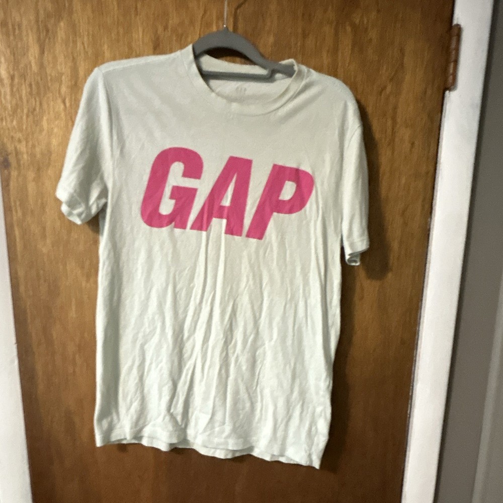 Gap Cotton White/Pink Graphic Logo Crew Neck Men's Short Sleeve T-Shirt S