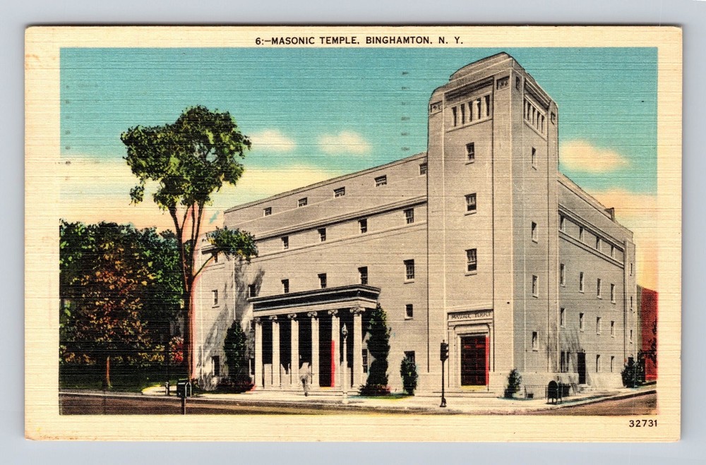 Binghamton NY-New York Masonic Temple Vintage c1951 Postcard