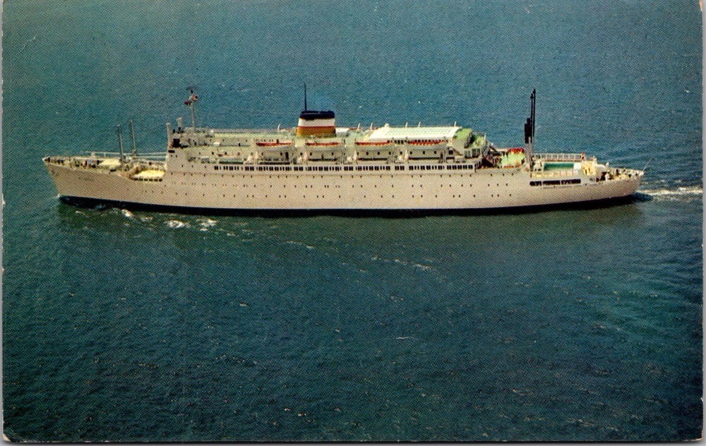 SS Atlantic  American Export Lines Passenger Cruise Ship Aerial View Postcard