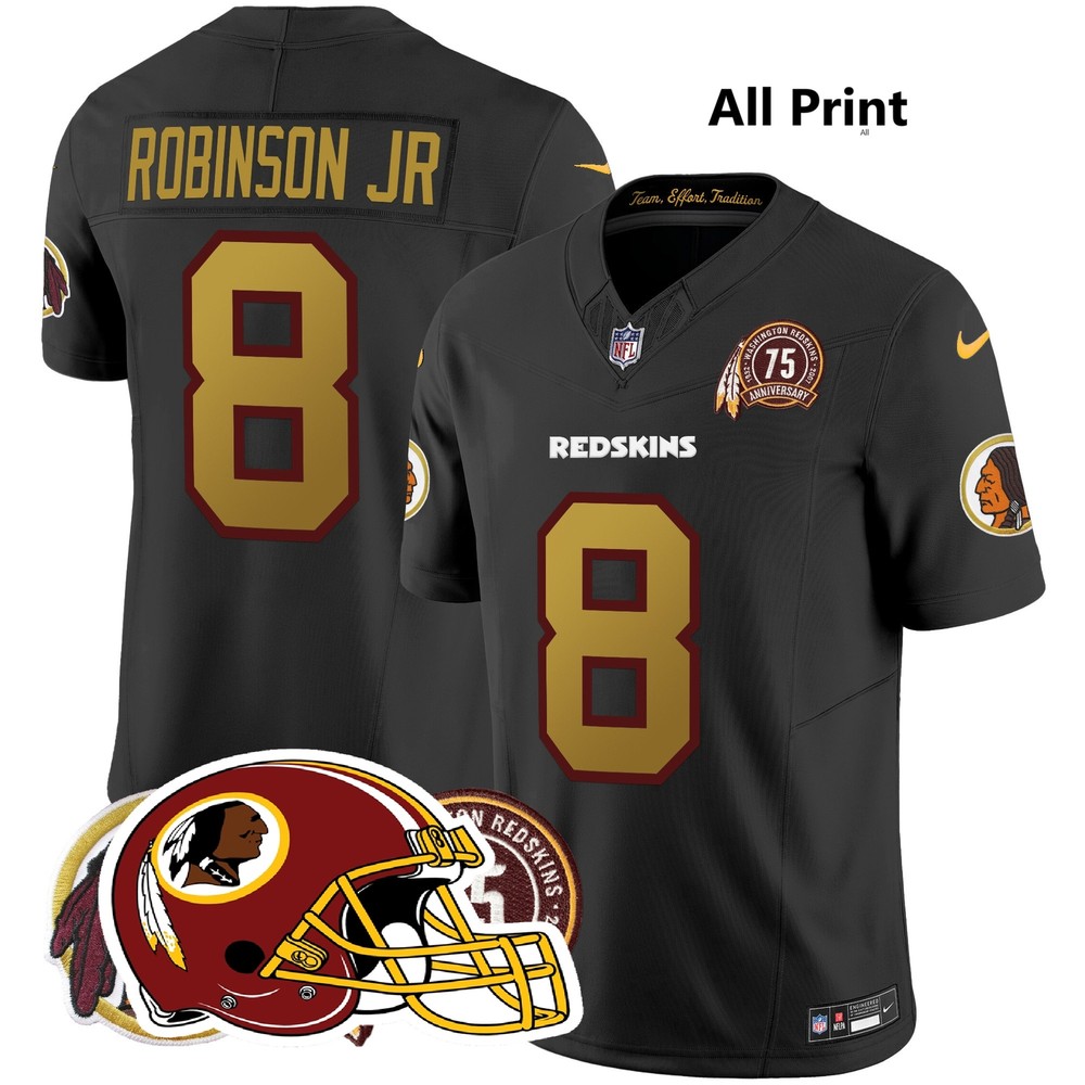 Washington Redskins #8 Robinson Jr 75th Patch Throwback All Print Jersey