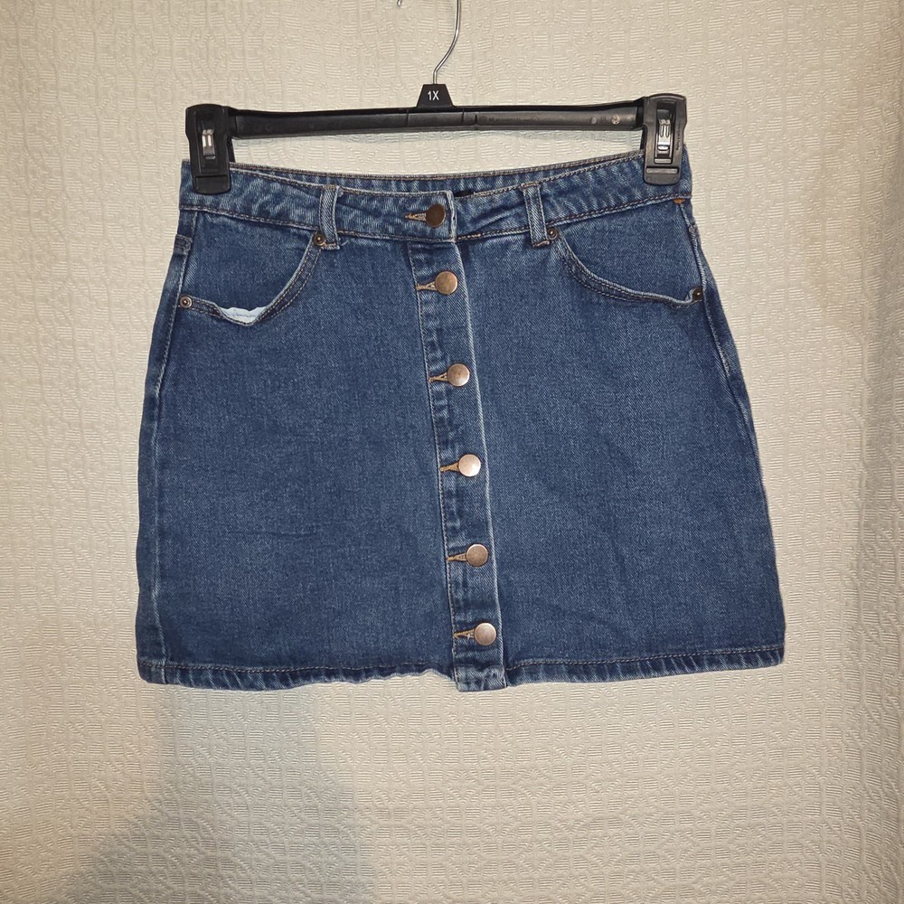 Vintage Forever 21 Blue Denim High Rise Button Front Mini Skirt w/ Pocket Size L
