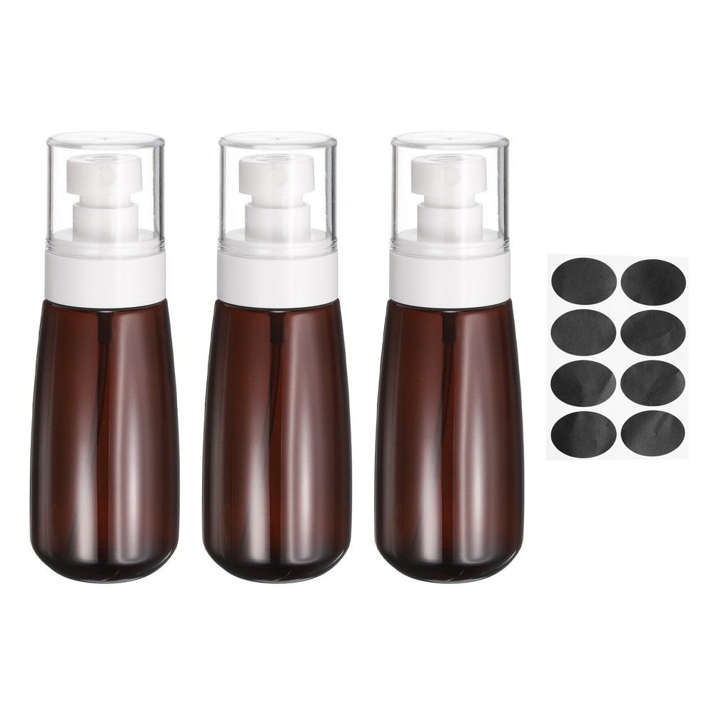 3Pcs Spray Bottles,100ml/3.4oz Travel Size Spray Bottle with Labels(Brown/Clear)