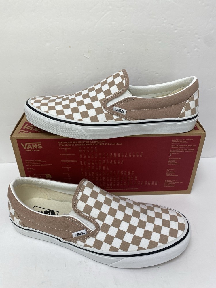 VANS M11 Slip On Skate Shoes Checkered Warm Taupe White New In Box!