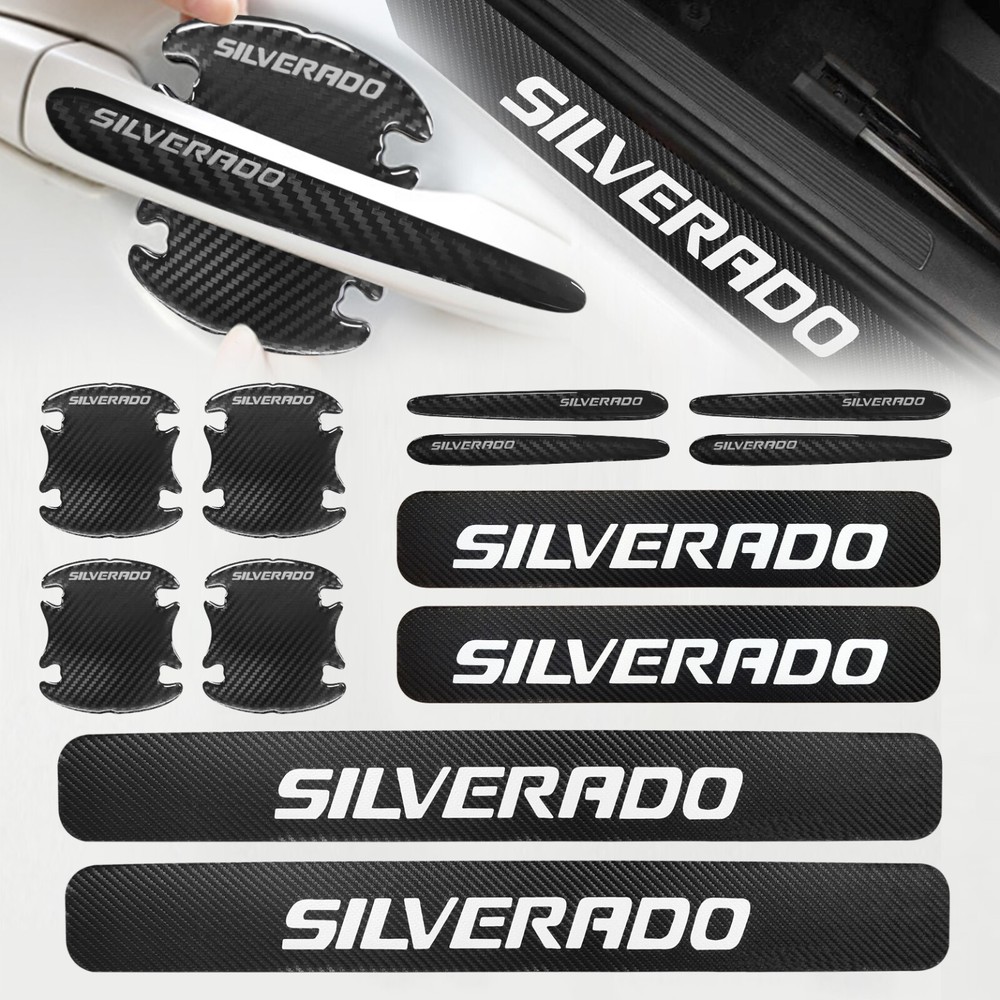 12PCS For Silverado 1500 2500HD Car Door Sill Plate Step Scuff Cover Protector
