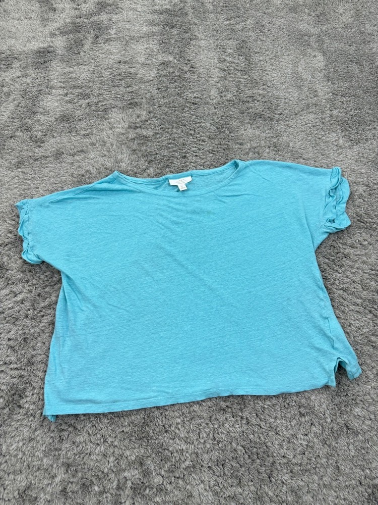 Charter Club Top Women XL Aqua Blue Linen  Luxury Lagenlook Minimalist Shirt