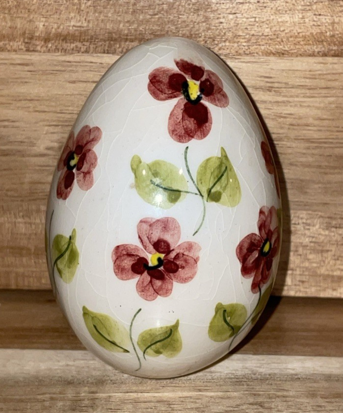 Vintage Secla Portugal Porcelain Egg Hand Painted Flowers Decorative Pre-Owned
