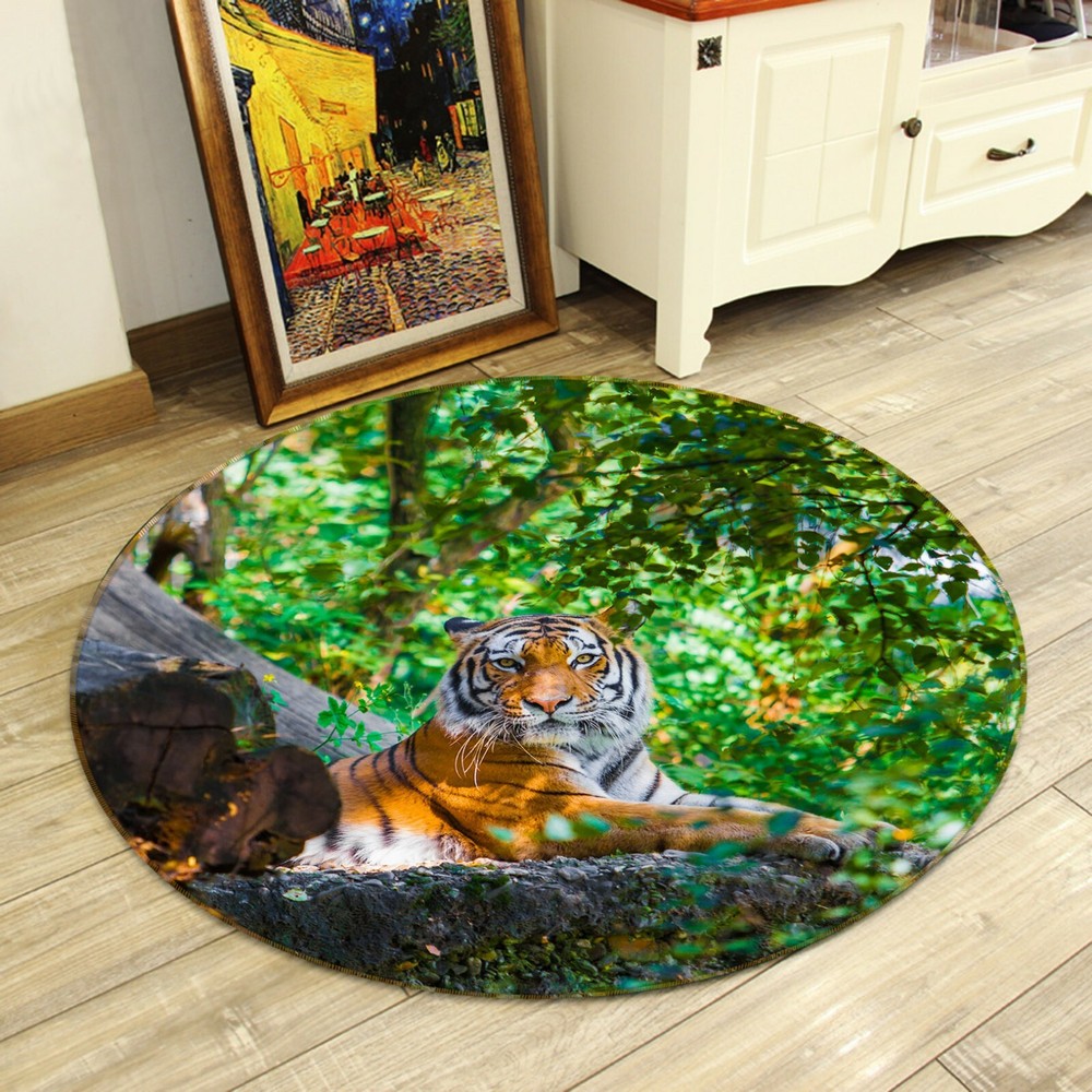 3D Green Leaf Tiger Non-Slip Rug Mat Elegant Photo Carpet O1635