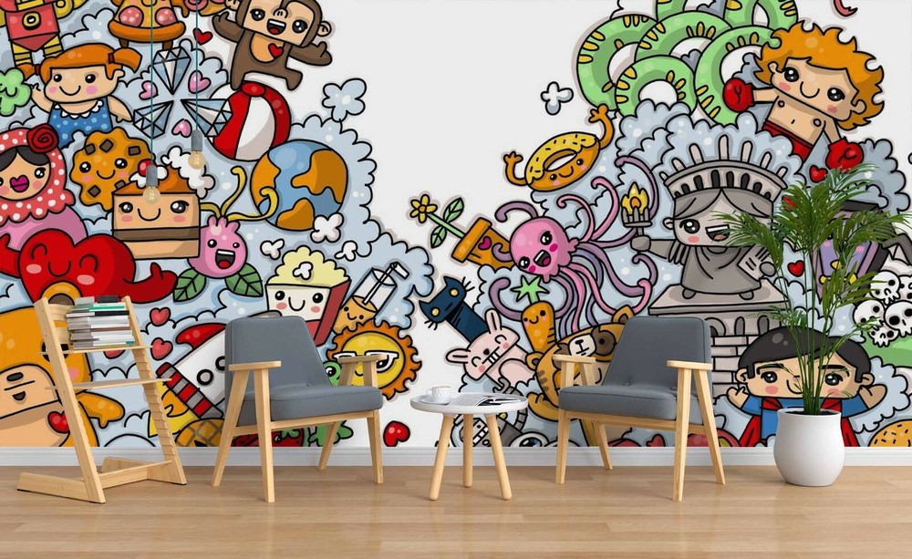 3D Cartoon Graffiti Wallpaper Wall Mural Removable Self-adhesive 347
