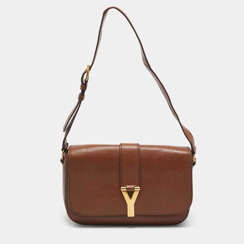 Yves Saint Laurent Brown Leather Large Chyc Flap Shoulder Bag