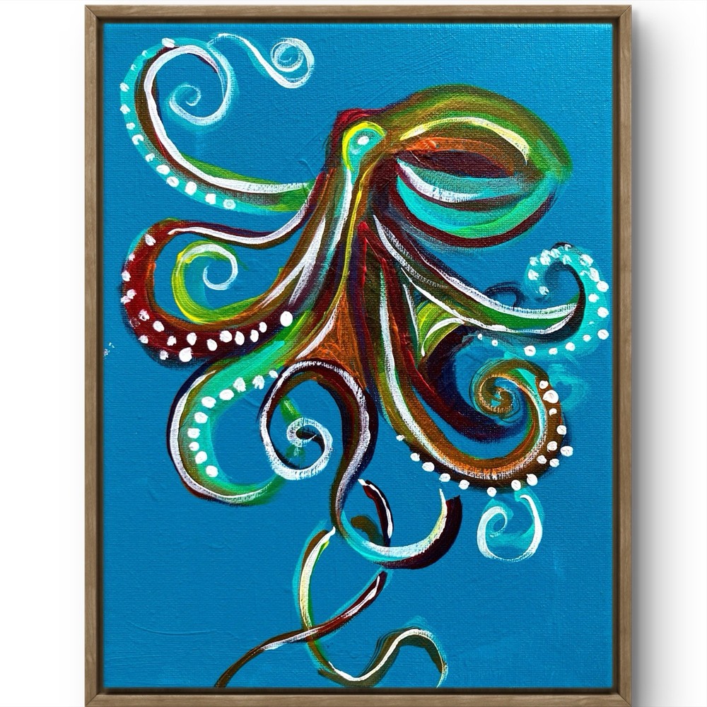TITA PAINTZ Rainbow Octopus Minimalist Hand Painted Wall Art 8x10 Canvas
