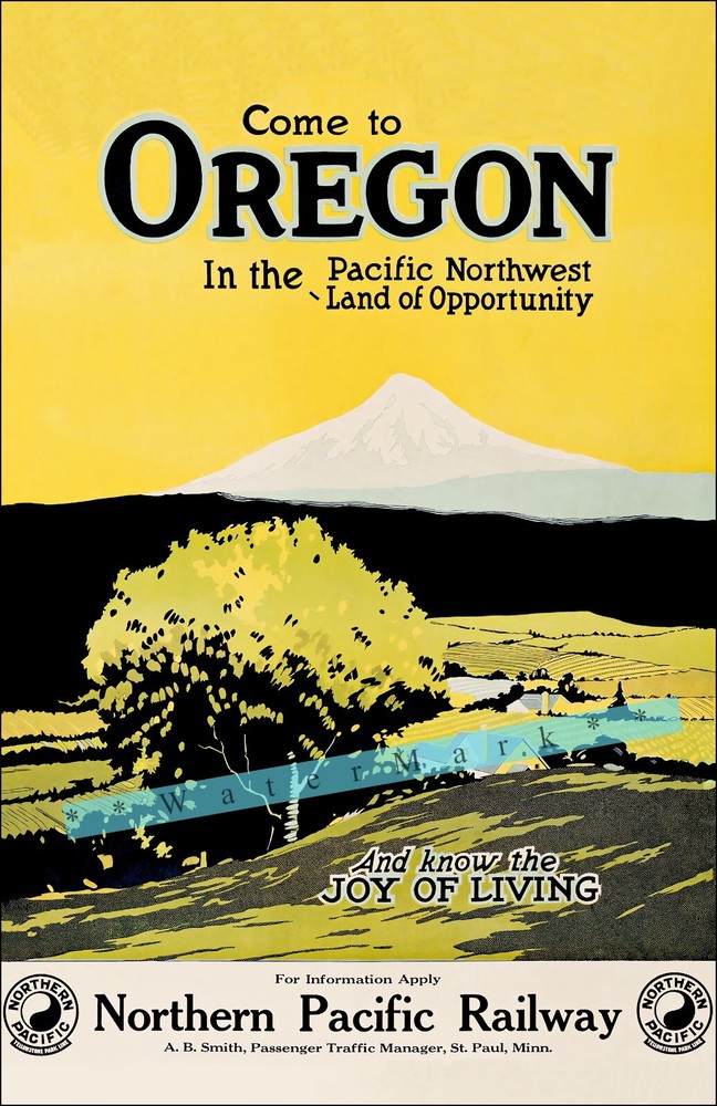 1925 Northern Pacific Retro Oregon Travel Poster Vintage Art Print  
