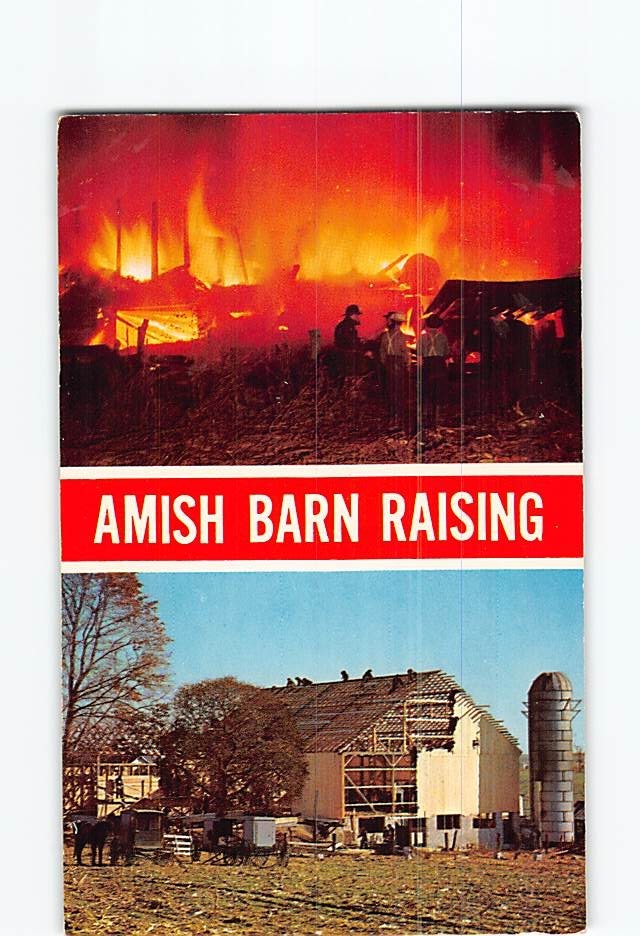 Postcard Amish Barn Raising Pennsylvania USA