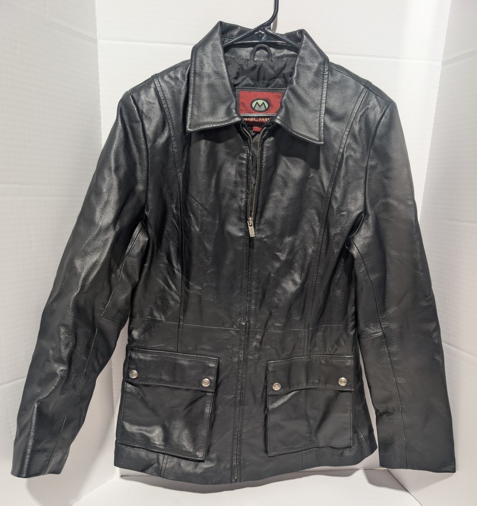 Marc Mattis Women’s Genuine Leather Jacket Size M Black  Zip-Up Coat