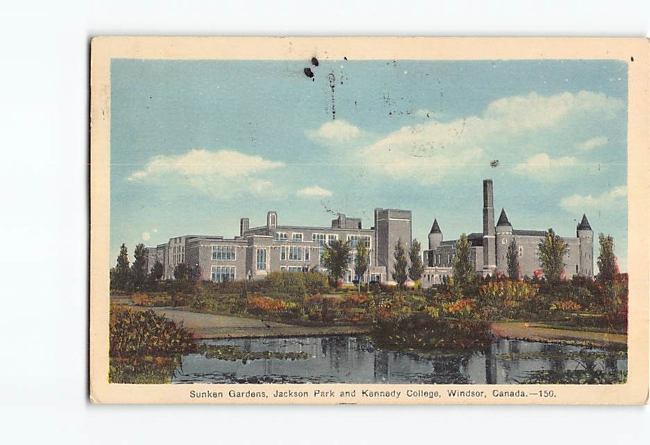 Postcard Sunken Gardens Jackson Park Kennedy College Windsor Ontario Canada
