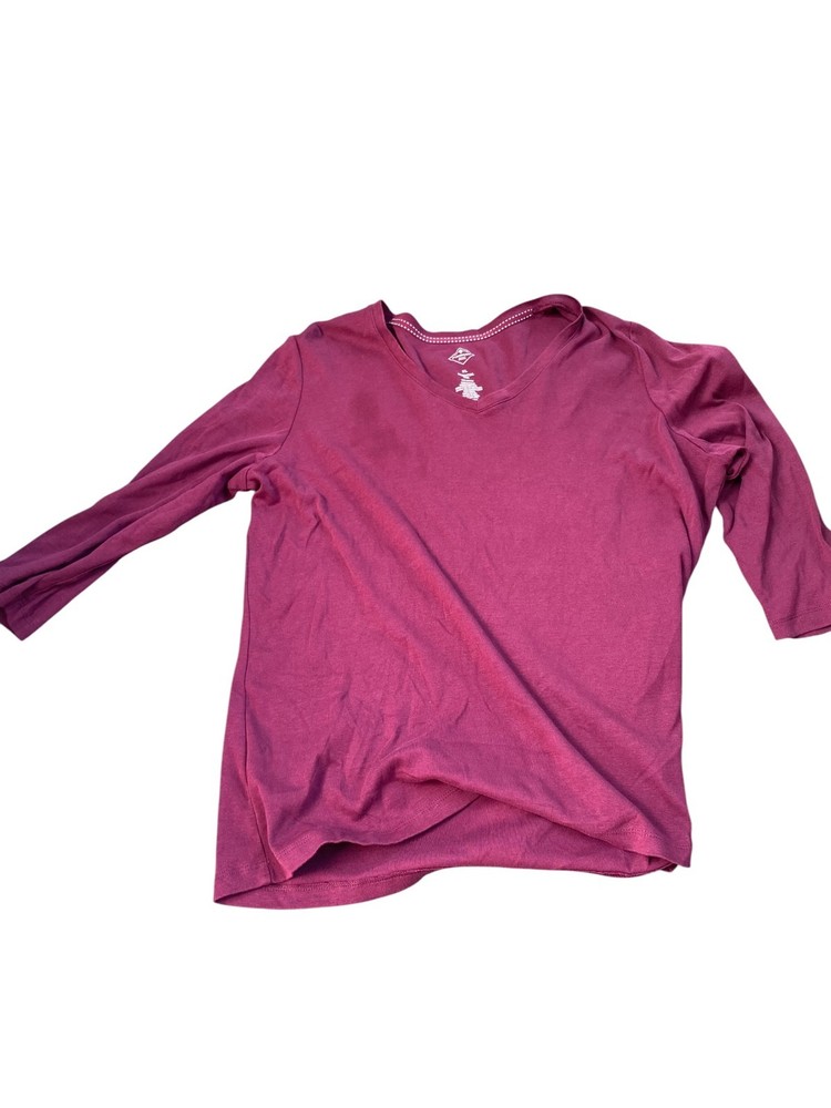 St. John's Bay Essential Tee Women's XL Purple 3/4 Sleeve V-Neck Cotton Casual T