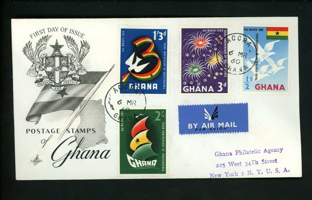 Postal History Ghana FDC #71-74 Independence Anniversary 1960