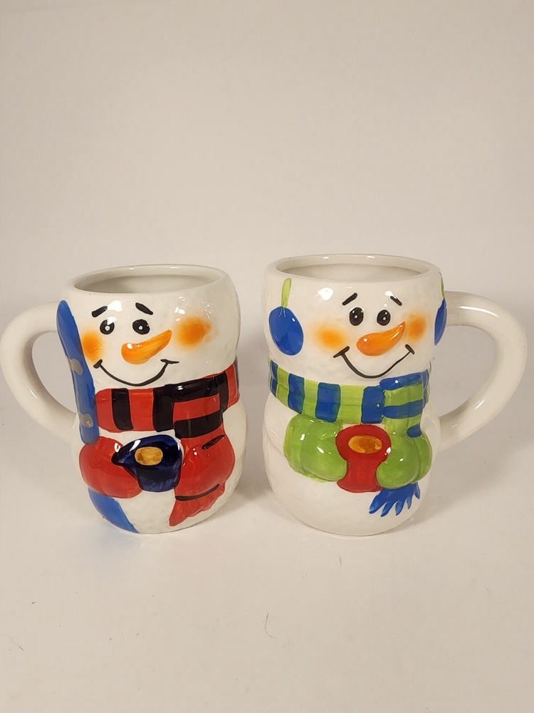 2 Bay Island Snowman Coffee Mugs for Hot Chocolate – Left & Right Hand – 4.5 Inch
