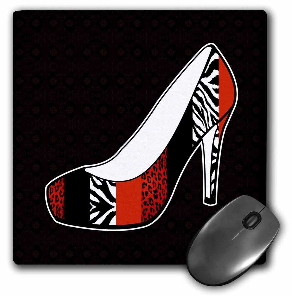 3dRose I Love Shoes - Animal Print High Heel Shoe - Red Cheetah and Zebra MouseP