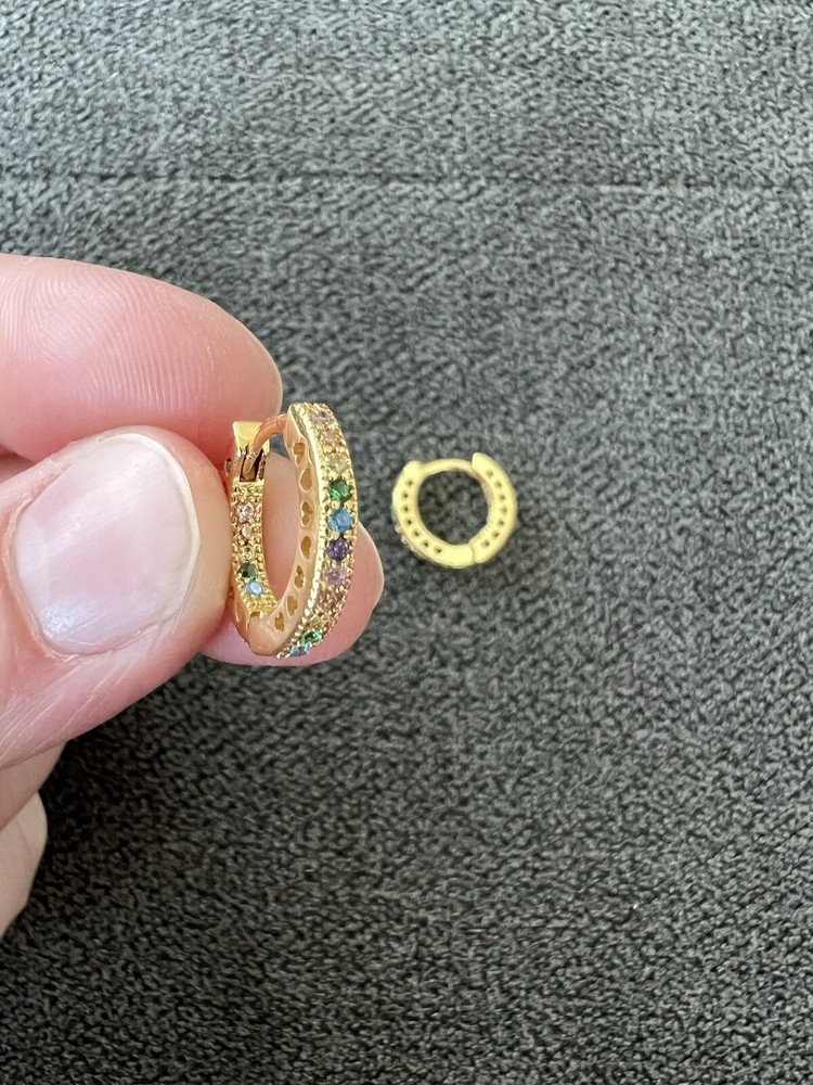 Gold Rainbow Heart Huggie Hoop Earrings