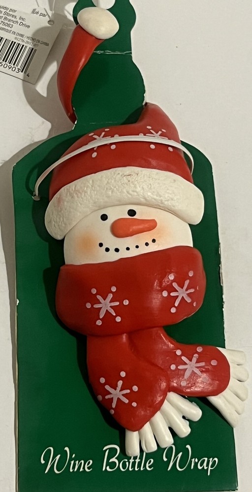 Christmas Snowman Wine Bottle Wrap Bendable  Decorative Accent Red Snowflakes-image