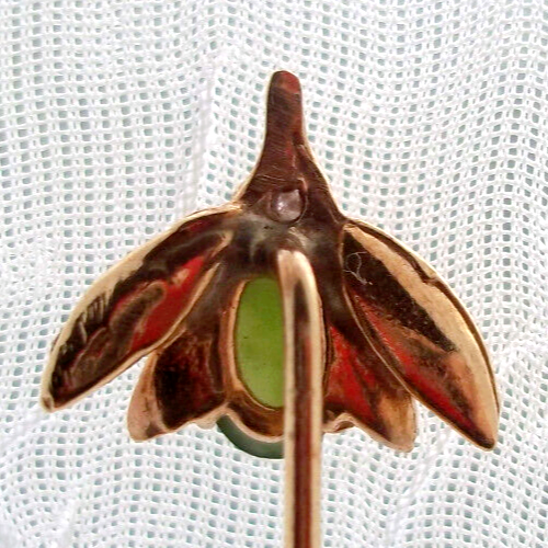 JADE 14K real SOLID GOLD antique BROOCH art Nouveau BEE FLY bug wing PIN fine