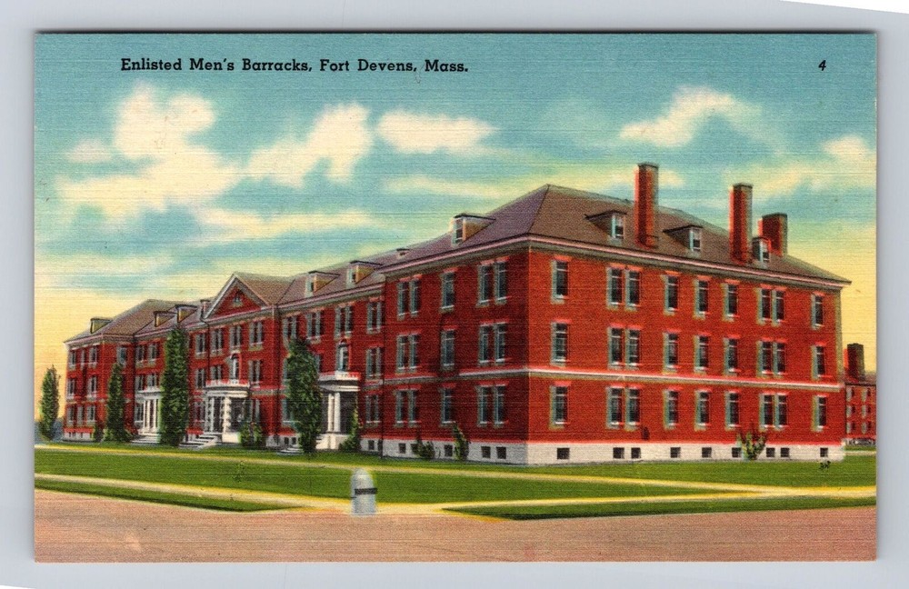Fort Devens MA- Massachusetts, Enlisted Men's Barracks, Antique Vintage Postcard