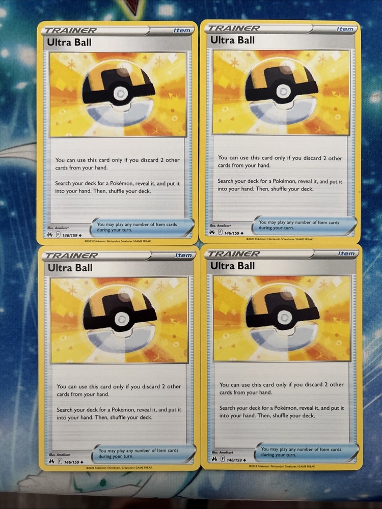 4x Ultra Ball 146/159 Crown Zenith SWSH Pokemon TCG Trainer Card Playset NM
