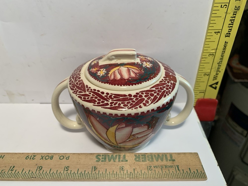 Vernon Kilns Lei Lani Aloha Don Blanding Hawaian Lotus Flower Covered Sugar Bowl