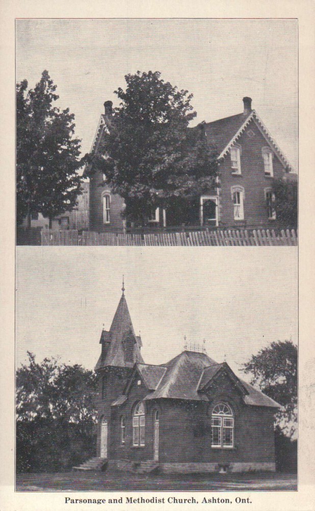 PLEASE READ ! Parsonage & Methodist Church Ashton Ontario - Old Vintage Postcard