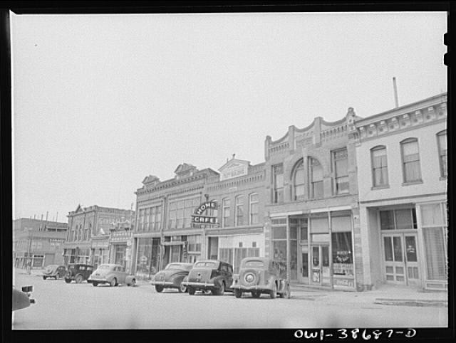 Photo:Main Street Cafe Downtown 1930s-1940s Storefront Street View Cars