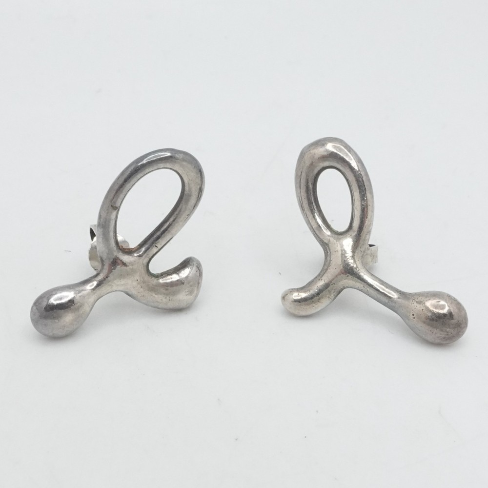 Sterling Silver Abstract Modernist Stud Earrings