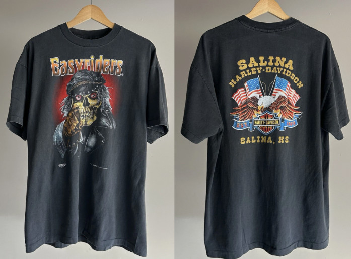 Vintage REPRINT 3D Emblem Easyriders Skull Flame Harley Davidson Tee shirt S-5XL