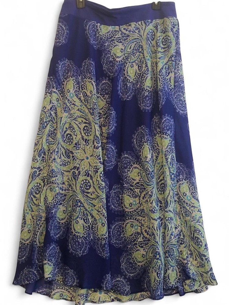 Jaclyn Smith Skirt Cotton Waistband Lined Sheer Overlay Women's L Purple Green
