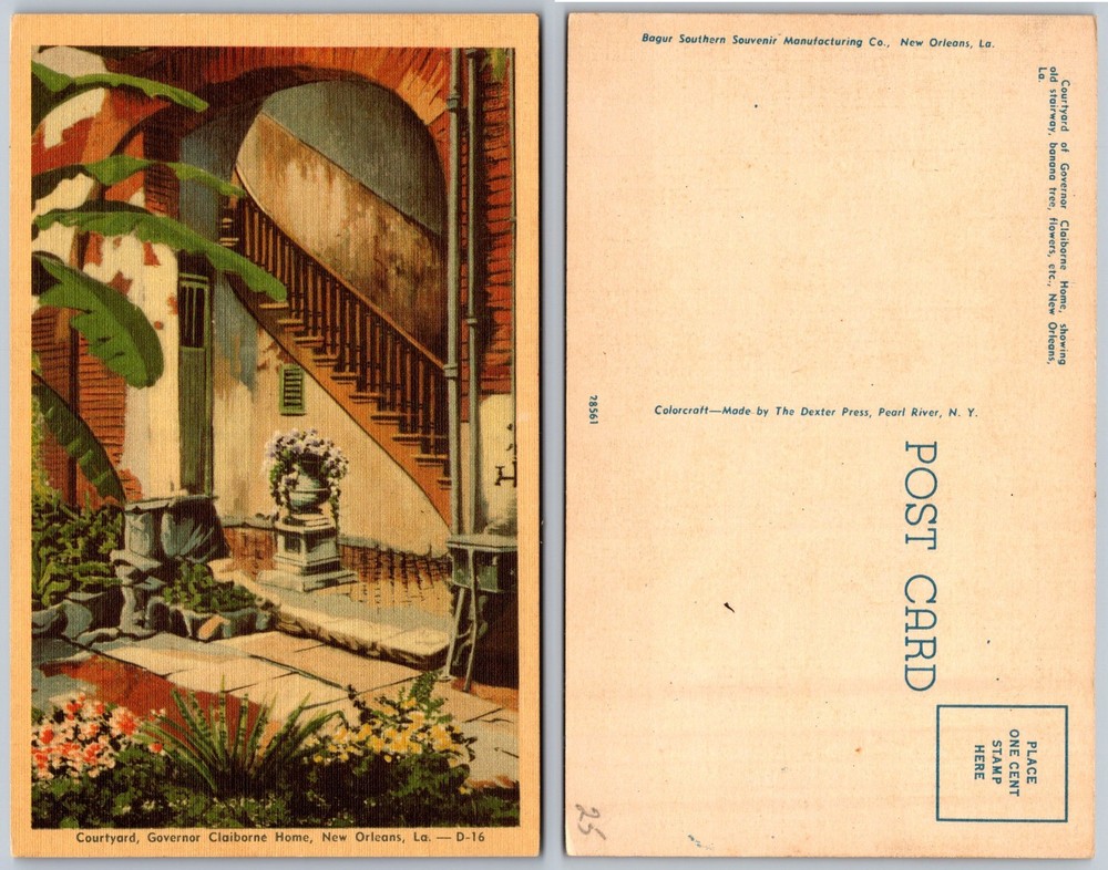 Governor Claiborne Home Courtyard New Orleans LA Postcard