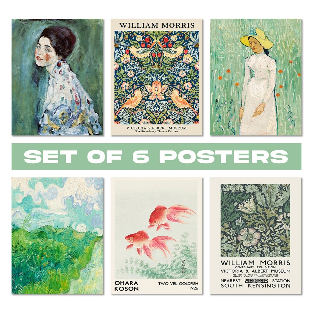 Contemporary Green & Floral Art Pieces Set of 6 Posters Nature Wall Art Gallery