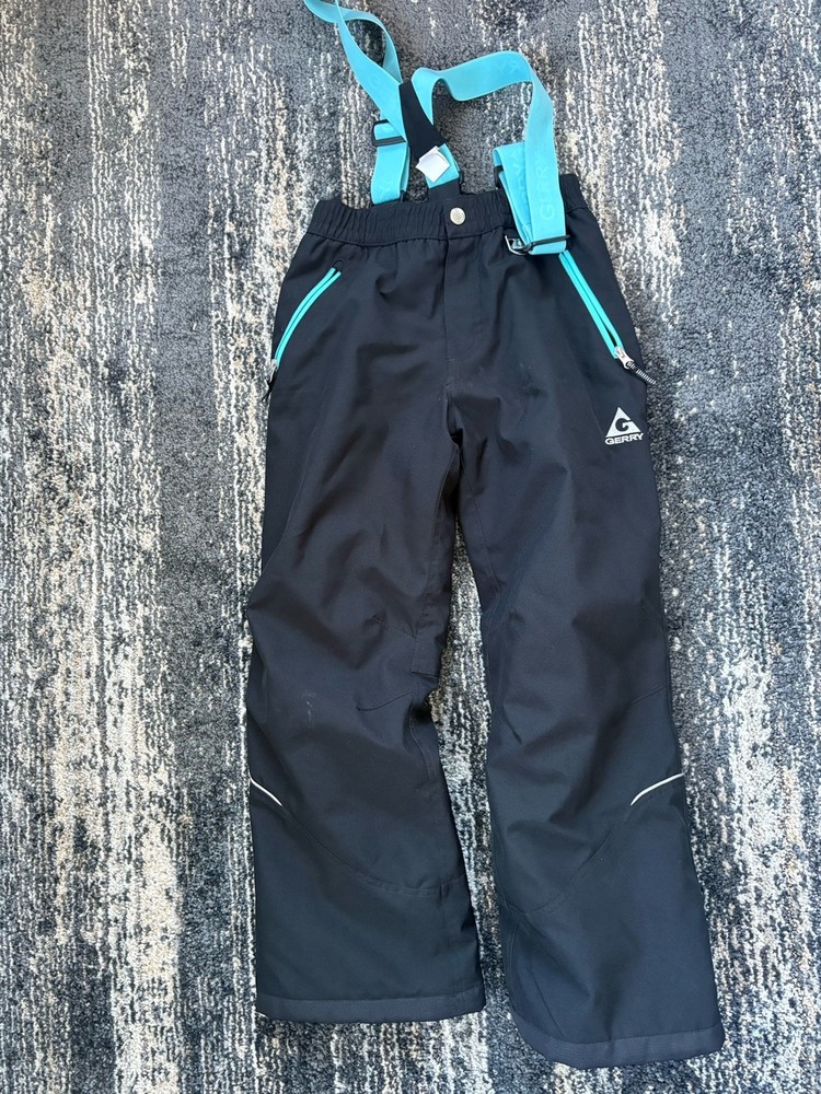 Gerry Youth Kids Size Medium 10/12 Black Insulated Snow Pants Bibs Blue Straps