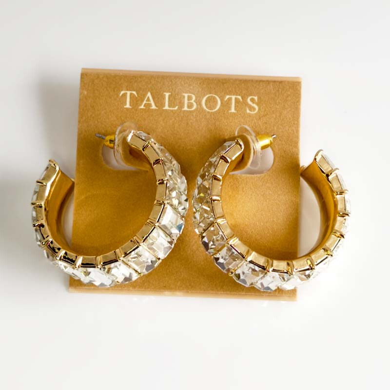 NEW 33mm Talbots Glass C Hoop Earrings Gift Fashion Women Party Holiday Jewelry