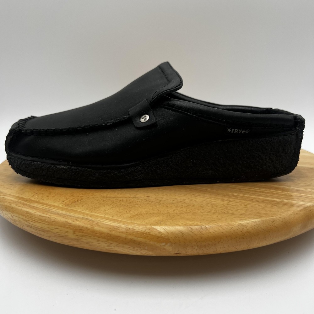 Frye Aztec Clog Shoes Womens Size 7.5 M Black Leather Slip On Campus Mules