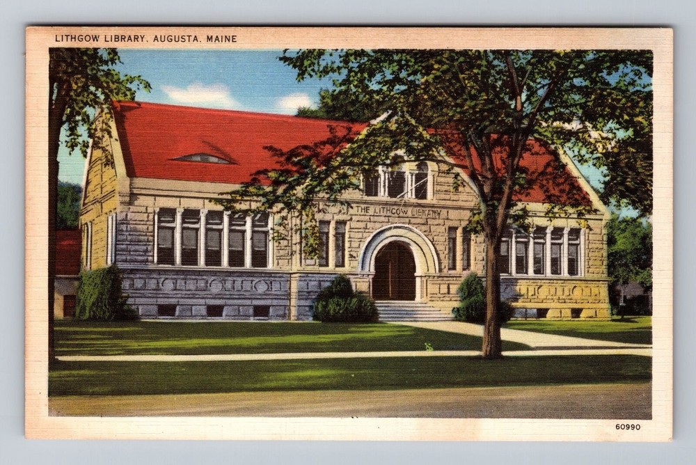 Maine ME Augusta Lithgow Library Vintage Postcard