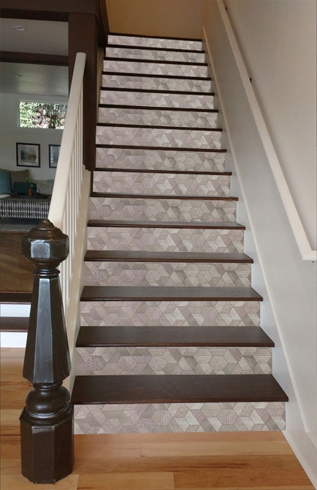 3D Drawing Geometry 1 Tile Marble Stair Risers Decoration Vinyl Wallpaper Mural