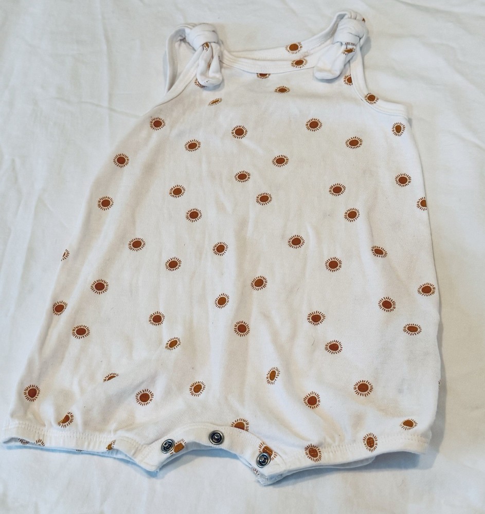 Carter's White Sun Print Bow Romper One-Piece 6M Sleeveless Cotton Snap