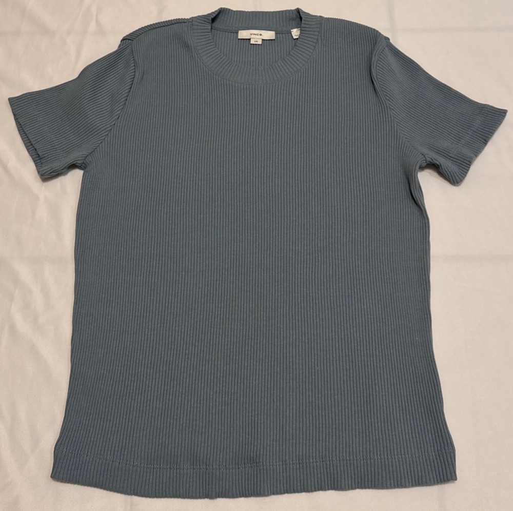 Vince Women's Ribbed Top Shirt Slate Blue Size L NWOT